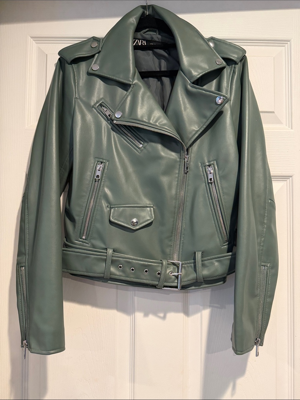 Zara Sage Green Biker Jacket